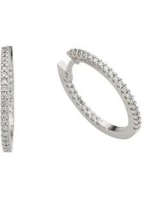 Paar Creolen Firetti "Schmuck Geschenk Gold 585, Zeitlos, elegant, gl&auml;nzend, massiv", wei&szlig; (wei&szlig;goldfarben), Ohrringe, Damen, 0,4 P2 = erkennbare Einschl&uuml;sse, Diamanten Wei&szlig;gold 585, Diamanten, Wei&szlig;gold 585, mit Brillant - Verschnittfassung