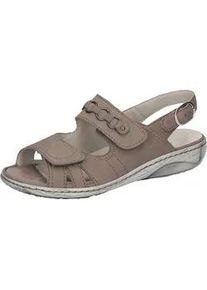 Waldl&auml;ufer Riemchensandale WALDL&Auml;UFER "GARDA", Damen, Gr. 7 (40,5), grau (taupe), Nubukleder, Schuhe Riemchensandale, Sommerschuh, Sandalette, Keilabsatz, mit Druckknopf, G-Weite