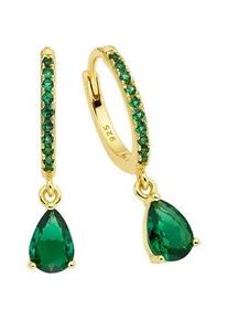 Paar Creolen Firetti "Schmuck Geschenk Silber 925 Ohrschmuck Ohrringe Tropfenanh&auml;nger", gold (gelbgoldfarben, gr&uuml;n, gr&uuml;n), Ohrringe, Damen, 15,2mm, Silber 925 (Sterlingsilber), mit Zirkonia (synth.) oder Spinell (synth.)