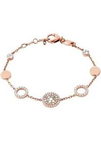 Armband Fossil "Schmuck Geschenk Edelstahl Pearl Disc Station", rosa (ros&eacute;goldfarben, perlmuttfarben, kristallwei&szlig;, kristallwei&szlig;), Armb&auml;nder, Damen, 19cm, Edelstahl, Armband, mit Glasstein, mit Perlmutt