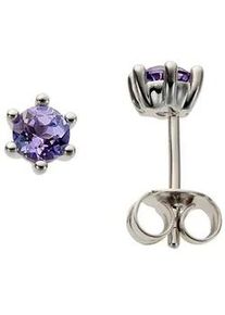 Paar Ohrstecker Firetti "Schmuck Geschenk Gold 585 Ohrschmuck Farbstein Edelstein Tansanit", lila (wei&szlig;goldfarben, violett, violett), Ohrringe, Damen, 5,5mm, Wei&szlig;gold 585, mit Tansanit