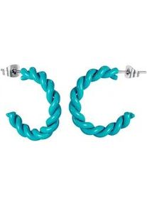 Paar Creolen Firetti "Schmuck Geschenk Edelstahl Ohrschmuck Ohrringe Twist Color", bunt (t&uuml;rkis, edelstahlfarben), Ohrringe, Damen, 25mm, Edelstahl