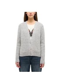 Cardigan Mustang "Style Sedalia", Damen, Gr. L, grau (mid grau melange), Strick, Obermaterial: 64% Polyacryl, 16% Polyester, 15% sonstige Fasern, 5% Wolle, meliert, relaxed fit taillenbedeckt, V-Ausschnitt, Rippb&uuml;ndchen, Strickjacken, mit Kn&ouml;pfen