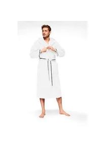 Herrenbademantel Bruno Banani "Danny, Normall&auml;nge & &Uuml;berl&auml;nge, auch in extra lang, Hotelbademantel" Gr. L, wei&szlig;, L:125cm, Walkfrottee, Hausm&auml;ntel, mit Logostreifen, Herren Bademantel aus 100% Baumwolle, S-4XL