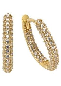 Paar Creolen Firetti "Schmuck Geschenk Gold 375 Ohrschmuck Creole", gold (goldfarben, kristallwei&szlig;), Ohrringe, Damen, 15mm, Gelbgold 375, mit Zirkonia (synth.)