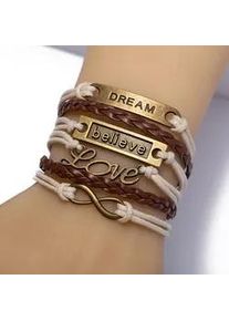 Armband Firetti "Schmuck Messing Leder DREAM believe Love Infinity Unendlichkeit", grau (messingfarben), Armb&auml;nder, Damen, 23cm, Leder Messing, Leder, Messing, Armband, Made in Germany