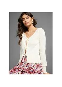 Strickjacke Laura Scott, Damen, Gr. 36/38, wei&szlig; (wollwei&szlig;), Feinstrick, Obermaterial: 50% Baumwolle, 50% Polyacryl, unifarben, figurumspielend taillenbedeckt, V-Ausschnitt, Strickjacken Strickjacke, mit modischen B&auml;ndern zu schlie&szlig;en