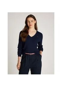V-Ausschnitt-Pullover Tommy Hilfiger "CO CABLE V-NK LS SWT", Damen, Gr. S (36), blau (schwarz night navy), Strick, Obermaterial: 100% Baumwolle, unifarben, normal kurz, V-Ausschnitt, Rippstrickb&uuml;ndchen, Pullover, mit Zopfmuster, Logostickerei