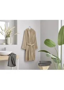 Unisex-Bademantel Kleine Wolke "Chill, ideal f&uuml;r Sauna & Spa, Hotelbademantel, Morgenmantel" Gr. L, grau (taupe), L:120cm, Baumwolle, Hausm&auml;ntel, f&uuml;r Damen & Herren, Uni Farben, zwei Taschen, S/M, L/XL