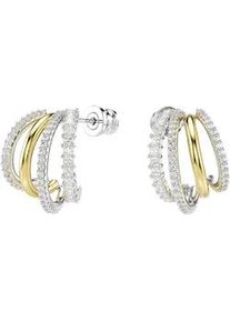Paar Creolen Swarovski "Schmuck Geschenk Hyperbola Ohrringe", gold (metallfarben, gelbgoldfarben, kristallwei&szlig;, kristallwei&szlig;), Ohrringe, Damen, Metall, mit Swarovski Zirkonia (synth.)