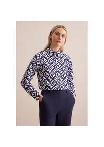 Hemdbluse Seidensticker "Schwarze Rose", Damen, Gr. L40, blau, 100% Baumwolle, gemustert, regular fit, ohne Ausschnitt, Blusen Hemdbluse, 1/1 Kragen Geometrische Muster