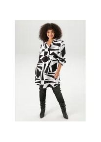 Longbluse ANISTON PLUS, Damen, Gr. 54, schwarz-wei&szlig; (wei&szlig;, schwarz), Web, Obermaterial: 100% Viskose, bedruckt, gemustert, l&auml;ssig geschnitten, V-Ausschnitt, 1-Knopf-Manschette, Blusen Longbluse, mit farbenfrohem, gro&szlig;fl&auml;chigem Druck, Topseller