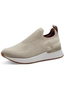 Slip-On Sneaker Tamaris, Damen, Gr. 41, beige (creme metallic), Textil, Schuhe, Keilsneaker, Slipper, Freizeitschuh, Halbschuh mit T-Logoschriftzug