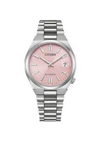 Automatikuhr Citizen "TSUYOSA 37 mm", silber (silberfarben, rosa), Armbanduhren, Damen, Automatikuhr, Armbanduhr, Damenuhr, Mechanische Uhr, Edelstahlarmband, analog, Tag