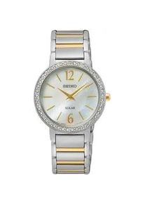 Solaruhr Seiko, silber (silberfarben, goldfarben), Armbanduhren, Damen, Armbanduhr, Damenuhr, Perlmutt-Zifferblatt, Kristallsteine, Edelstahl