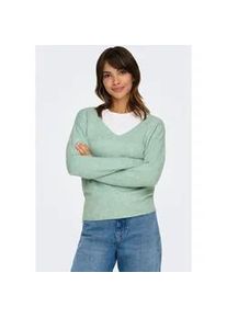 V-Ausschnitt-Pullover Only "ONLRICA LIFE L/S V-NECK PULLO KNT NOOS", Damen, Gr. XS, gr&uuml;n (lichen detail:with melange), Strick, Obermaterial: 93% Polyester, 4% Nylon, 3% Elasthan, meliert, regular fit normal, V-Ausschnitt, Rippstrickb&uuml;ndchen, Pullover, Materialmix, regular fit