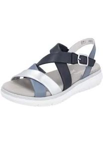 Riemchensandale Remonte "Elisabeth Hurley-Collection", Damen, Gr. 38, silber (blau, silberfarben), Leder, Schuhe Riemchensandale, Keilabsatz, Sommerschuh, Sandalette mit Kreuzbandage