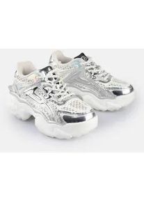 Plateausneaker Buffalo "SCORE TEC", Damen, Gr. 39, silber (silberfarben), Lederimitat, Textil, metallic, Schuhe Plateausneaker, Ugly Sneaker, Schn&uuml;rschuh, Freizeitsneaker in cooler Metallic-Optik