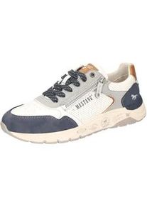 Sneaker Mustang SHOES, Herren, Gr. 43, wei&szlig; (sanftes wei&szlig;, blau, grau), Lederimitat, kontrastfarbene Details, Schuhe Sneaker, Runners Sneaker mit Au&szlig;enrei&szlig;verschluss