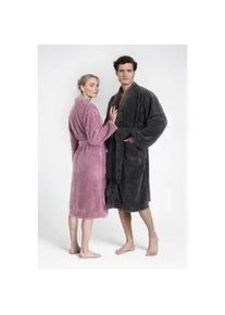 Unisex-Bademantel OTTO HOME "Lillou Kimono, ideal f&uuml;r Sauna & Spa, Hotelbademantel, Morgenmantel" Gr. XXXL, grau (anthrazit), L:115cm, Microfaser, Hausm&auml;ntel, kuschelig weicher Fleece, pl&uuml;sch, f&uuml;r Damen und Herren, XS-3XL
