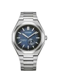 Automatikuhr Citizen "Super Titanium Zenshin 60", silber (titansilberfarben, dunkelblau), Armbanduhren, Herren, Automatikuhr, Armbanduhr, Herren, Mechanische Uhr, Titan, analog, dezentrale Sekunde
