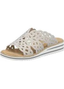 Pantolette Rieker, Damen, Gr. 42, beige (hellbeige), Lederimitat, Schuhe Pantolette, Sommerschuh, Strandschuh, Hausschuh, Keilabsatz, mit Strass-Steinchen