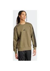 Sweatshirt Adidas SPORTSWEAR "M 3S FL SWT", Herren, Gr. M, gr&uuml;n (olive strata, schwarz), Obermaterial: 55% Baumwolle, 36% Polyester, 9% Viskose, normal, Rundhals, angesetztes B&uuml;ndchen, Sweatshirts Sweatshirt