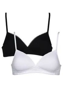B&uuml;gelloser BH MY BASIC, Damen, Gr. 75, Cup B, schwarz-wei&szlig; (schwarz, wei&szlig;), Obermaterial: 95% Baumwolle, 5% Elasthan, unifarben, Basic, Basic, BHs, flache Verarbeitung, wattiert, ohne B&uuml;gel, basic, Baumwollmix