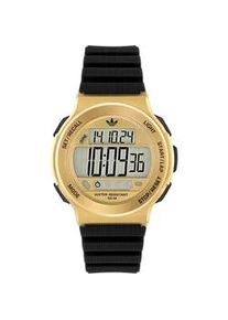 Chronograph Adidas ORIGINALS "EXPRESSION THREE DIGITAL", gold (schwarz, goldfarben), Armbanduhren, Damen, Chronograph, Quarzuhr, Armbanduhr, Herrenuhr, Damenuhr,Silikonarmband,Stoppfunktion