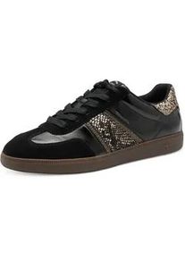 Sneaker Tamaris, Damen, Gr. 38, schwarz (schwarz, snake, glitter), Leder, Lederimitat, Textil, Glitzer, Reptilienpr&auml;gung, Schuhe Sneaker, Freizeitschuh, Halbschuh, Schn&uuml;rer mit gepolstertem Schaftrand