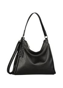 Hobo Tom Tailor DENIM "Finna", Damen, Gr. B/H/T: 36cm x 29,5cm x 9,5cm, schwarz, Polyurethan, clean, gepflegt, gepr&auml;gtes Muster, unifarben, Taschen Hobo, in modernem Look mit dekorativen Anh&auml;nger