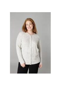 Cardigan Base Level Curvy "Yulia", Damen, Gr. 50, grau melange, Strick, Obermaterial: 43% Nylon, 26% Polyacryl, 13% Alpaka, 13% Wolle, 5% Elasthan, unifarben, normal h&uuml;ftbedeckend, Rundhals, Flachstrickb&uuml;ndchen, Strickjacken, mit Woll-Anteil und Knopfleiste