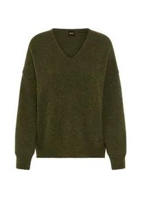 Strickpullover BOSS ORANGE "Fondyssa Premium Damenmode", Damen, Gr. L (40), dunkelgr&uuml;n 306, Strick, Obermaterial: 44% Polyamid, 34% Alpaka, 22% Wolle, unifarben, bequem normal, V-Ausschnitt, Rippstrickb&uuml;ndchen, Pullover Strickpullover, im Relaxed Fit, V-Ausschnitt