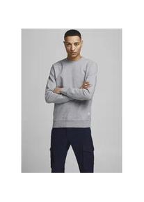 Jack & Jones Sweatshirt JACK & JONES "JJEBASIC mit Flaglabel und weicher Baumwollmischung", Herren, Gr. XXL, grau (hellgrau, meliert), Sweatware, Obermaterial: 100% Baumwolle, unifarben, normal h&uuml;ftlang, Rundhals, Rippb&uuml;ndchen, Sweatshirts Sweatshirt, unifarben, modisch, regular fit, Baumwolle, Rundhals