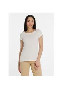 T-Shirt Ragwear "FLLORAH GOTS", Damen, Gr. M, wei&szlig;, Jersey, Obermaterial: 100% Baumwolle, unifarben, figurumspielend h&uuml;ftbedeckend, Rundhals, Umschlagsaum, Shirts T-Shirt, mit s&uuml;&szlig;en Zierkn&ouml;pfen am Ausschnitt