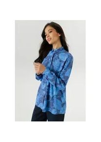 Hemdbluse Aniston SELECTED, Damen, Gr. 38, schwarz (royalblau, dunkelblau, schwarz), Web, Obermaterial: 100% Viskose, bedruckt, gebl&uuml;mt, figurumspielend h&uuml;ftbedeckend, 1-Knopf-Manschette, Blusen Hemdbluse, mit farbintensiven, abstrakten Bl&auml;tterdruck