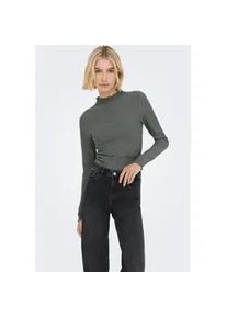Langarmshirt Only "ONLEMMA L/S HIGH NECK TOP", Damen, Gr. S, castor gray detail:melange, Rippware, Obermaterial: 65% Polyester, 30% Viskose, 5% Elasthan, meliert, sehr schmal normal, hoch geschlossener Ausschnitt, gewellter Abschluss, Shirts Langarmshirt