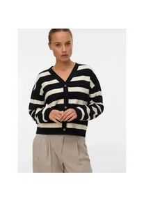 V&eacute;ro Moda Strickjacke VERO MODA "VMSABA FULL NEEDLE LS V-NECK CARDI NOOS", Damen, Gr. XL, schwarz (schwarz stripes:birch), Strick, Obermaterial: 50% Viskose, 28% Polyester, 22% Nylon, gestreift, regular fit normal, V-Ausschnitt, Rippstrickb&uuml;ndchen, Strickjacken Strickjacke