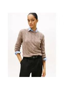 Strickpullover Tommy Hilfiger "SOFT WOOL CABLE C-NK", Damen, Gr. XXL (44), heatherot taupe, Strick, Obermaterial: 100% Wolle, unifarben, normal, Rundhals, B&uuml;ndchen, Pullover Strickpullover, Wolle, mit Zopfmuster