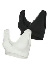 Bustier MAMALICIOUS "MLHELENA CROSSY LACE BRA 2F 2-P NOOS", Damen, Gr. XL (42), N-Gr, wei&szlig; (snow wei&szlig; pack:schwarz), Jersey, Obermaterial: 95% Baumwolle, 5% Elasthan, unifarben, BHs Bustier