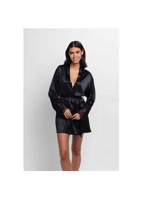 Kimono Dorina "Lyra Satin", Damen, Gr. M, schwarz, Satin, unifarben, Midil&auml;nge, Hausm&auml;ntel, mit zarten Spitzendetails