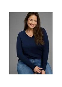 Strickpullover LAURA SCOTT CURVE, Damen, Gr. 56/58, marine m&eacute;lange, Feinstrick, Obermaterial: 50% Viskose, 26% Polyamid, 24% Polyester, unifarben, Basic, figurumspielend normal, V-Ausschnitt, Rippb&uuml;ndchen, Pullover Strickpullover, figurumspielend, mit V-Ausschnitt - GROSSE GR&Ouml;SSE