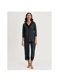 Capri-Pyjama Calida "Deep Dreams", Damen, Gr. XS (36/38), schwarz, Single Jersey, Obermaterial: 50% Baumwolle, 50% Modal (TENCELTM), gepunktet, bequem 7/8-L&auml;nge, tiefer V-Ausschnitt, Homewear-Sets, 7/8-L&auml;nge, gepunktet, Spitze, atmungsaktiv, weich