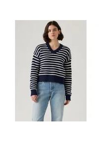 Levi's Strickpullover LEVI'S "REESE VNECK SWEAT", Damen, Gr. L (40), parisienne stripe pe, Strick, Obermaterial: 60% Baumwolle, 40% Polyacryl, gestreift, figurumspielend taillenbedeckt, V-Ausschnitt, Pullover Strickpullover, mit V-Ausschnitt