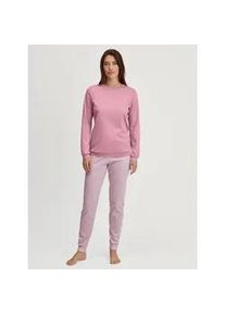 Schlafanzug Calida "Striped Dreams", Damen, Gr. S (40/42), lila (lilas), Interlock, Obermaterial: 100% Baumwolle, bequem lang, Rundhals, angesetztes B&uuml;ndchen, Homewear-Sets Schlafanzug, Rundhalsausschnitt, Interlock-Qualit&auml;t, w&auml;rmend, lange &Auml;rmel