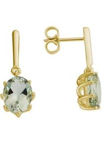 Paar Ohrstecker Firetti "Schmuck Geschenk Gold 375 Ohrschmuck Ohrringe Oval", gold (gelbgoldfarben, gr&uuml;n, gr&uuml;n), Ohrringe, Damen, Gelbgold 375, mit Amethyst