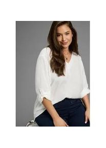 Schlupfbluse LAURA SCOTT CURVE, Damen, Gr. 46, wei&szlig;, Web, Obermaterial: 100% Viskose, unifarben, Basic, figurumspielend, V-Ausschnitt, verstellbar, Blusen Schlupfbluse, aus flie&szlig;ender Viskose mit &Auml;rmelriegeln zum Krempeln - GROSSE GR&Ouml;SSE