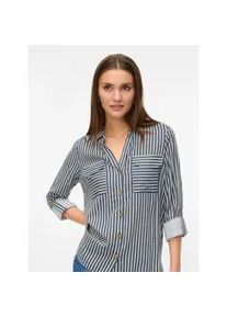 V&eacute;ro Moda Hemdbluse VERO MODA "VMBUMPY L/S SHIRT NEW WVN GA NOOS", Damen, Gr. XS, wei&szlig; (india ink stripes:eva snow wei&szlig;), Web, Obermaterial: 100% Viskose, gestreift, regular fit Po-bedeckend, V-Ausschnitt, mit Riegel Manschette, Blusen Hemdbluse, Viskose, regular fit