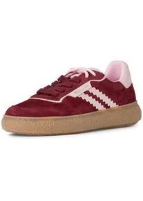 Plateausneaker Tamaris, Damen, Gr. 36, rot (rot kombiniert), Lederimitat, Veloursleder, unifarben mit Farbeinsatz, Schuhe Plateausneaker, Freizeitschuh, Halbschuh, Schn&uuml;rschuh mit Kontrastbesatz