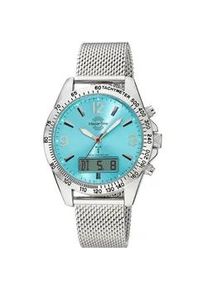 Funkchronograph MASTER TIME "Sporty", stahlgrau, hellblau, Armbanduhren, Herren, Quarzuhr, Armbanduhr, Herrenuhr, Edelstahlarmband, analog, digital